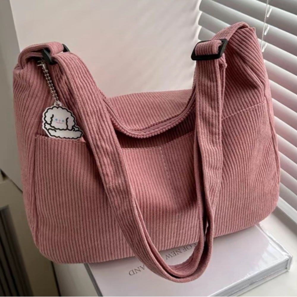 Pink Corduroy Shoulder Bag
